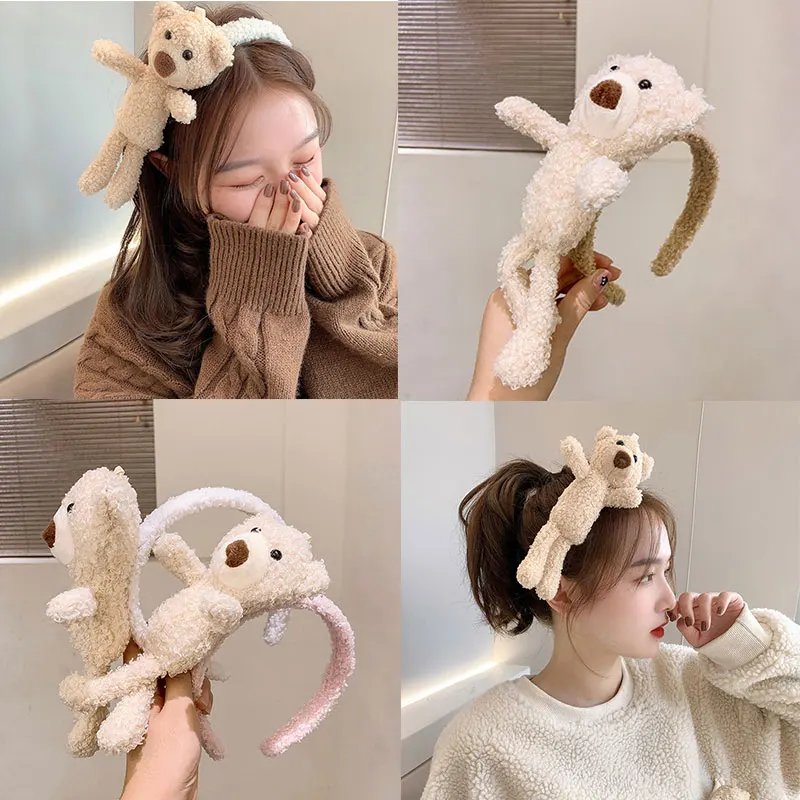 Cute Teddy Bear Plush Headband Headband Sweet Girl Bear Antlers Headdress INS Popular Hair Accessories Women's Headband