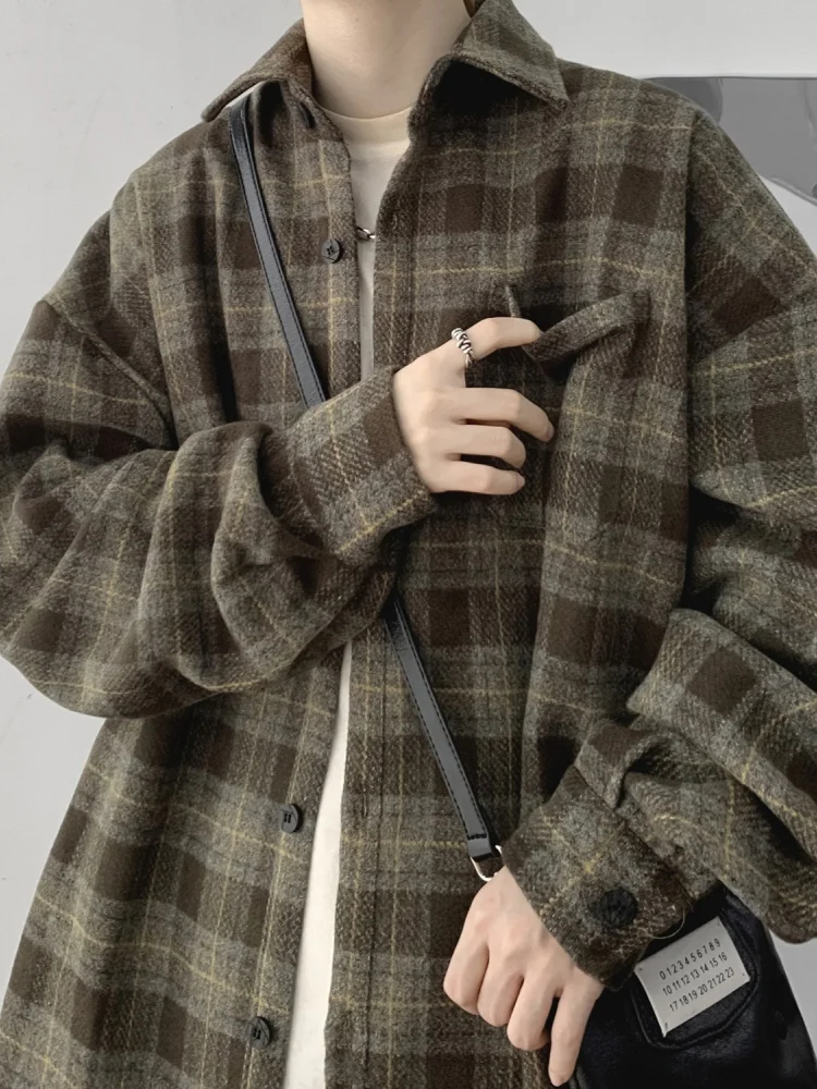 

Модная клетчатая рубашка с длинным рукавом для мужчин, повседневный стиль, новинка весеннего сезона, японская ретро-одежда для подростков