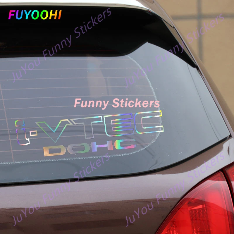 FUYOOHI Funny Stickers Exterior Accessories I-vtec Dohc Holographic Oil Slick Chome Windshield Sticker for JDM Mugen Decal