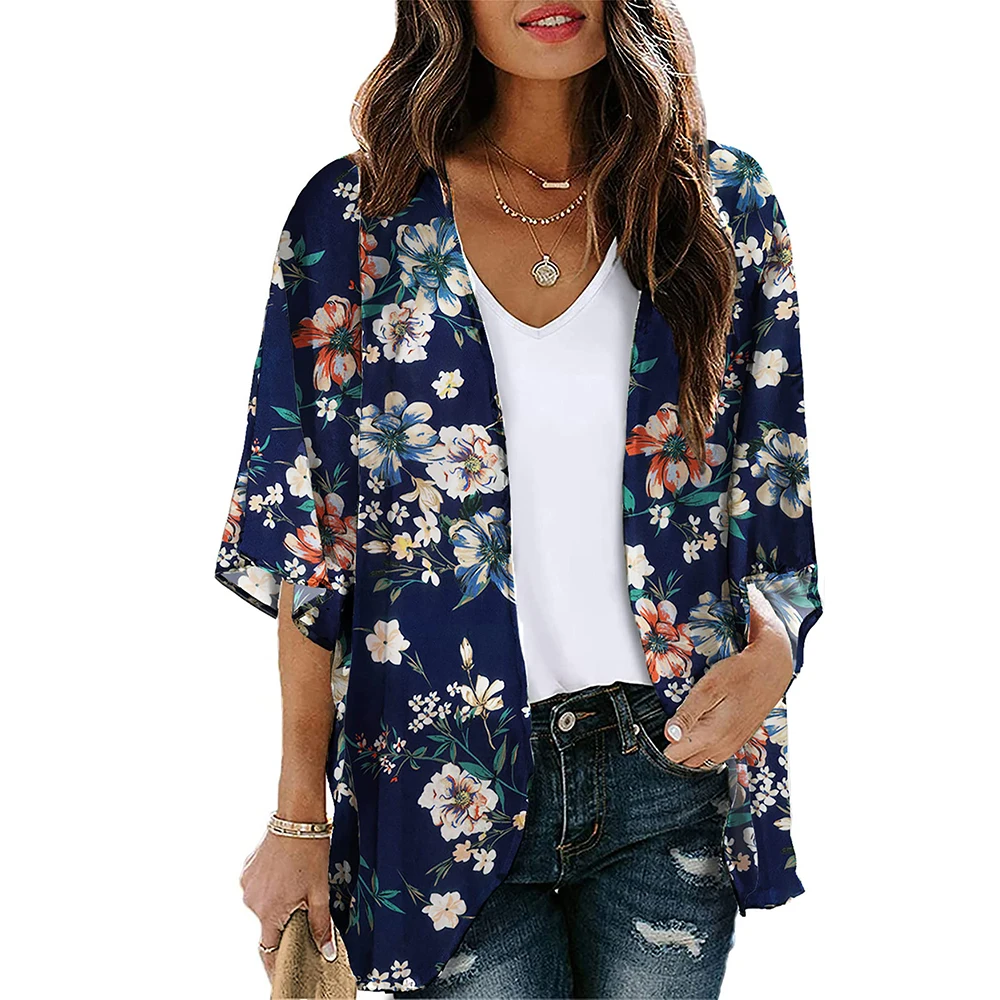 Swimsuit Woman 2024 Kimono Cardigan Sheer Floral Printed Loose Long Kimono Ladies Beach Cover Up Tops Boho Sexy Summer Blouses