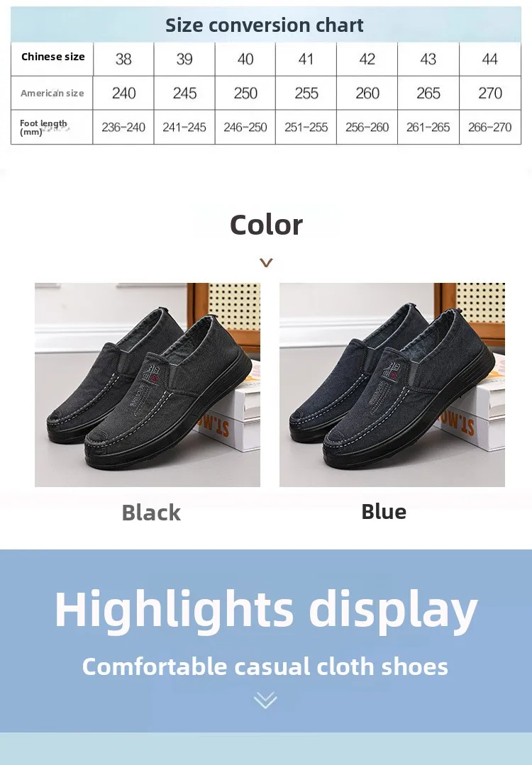 Herren-Slipper aus Canvas, lässige Schuhe, atmungsaktiv, rutschfest, mit dicker Sohle, ideal für ältere Herren, bequem zum Gehen, Canvas-Schuhe. – Detail 5