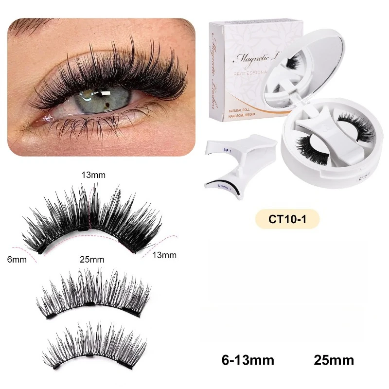 Kit de pestañas magnéticas 3D, juego de pestañas postizas magnéticas naturales reutilizables, rizador Natural, pestañas postizas con pinzas magnéticas