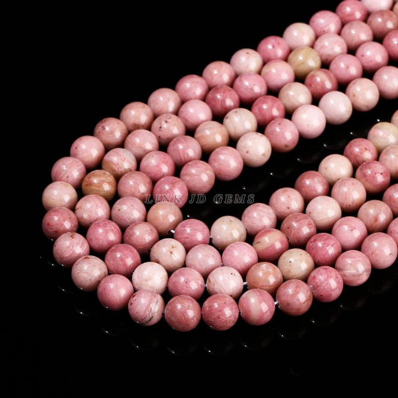 5A 7A หินธรรมชาติสีแดง Rhodonite กลมสายคล้องแว่นตาลูกปัด4 6 8 10 12มม. พอดี DIY เสน่ห์สร้อยข้อมือต่างหูสำหรับเครื่องประดับทำอุปกรณ์เสริม