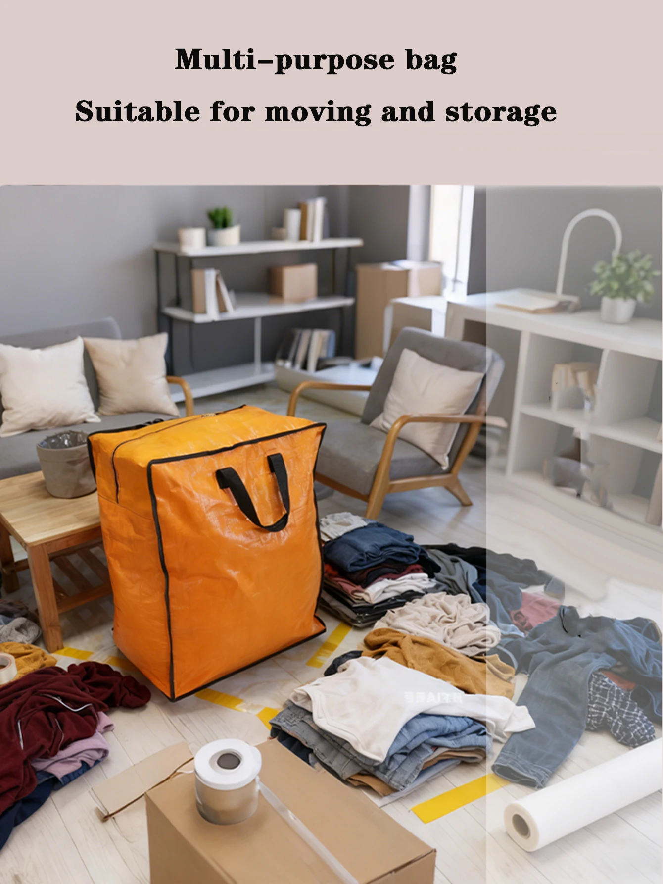 Zippered Handle Travel Storage Bag Foldable Large Capacity Wheeled Moving Bag Durable Clothes Organizer for Moving Supplies image 4