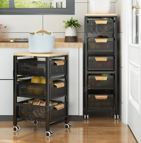 Household Movable Narrow Kitchen Organizer Cart With Wheel Multi-layer Vegetable Auxiliary Cartss Drawer Type Kitchen Trolleys