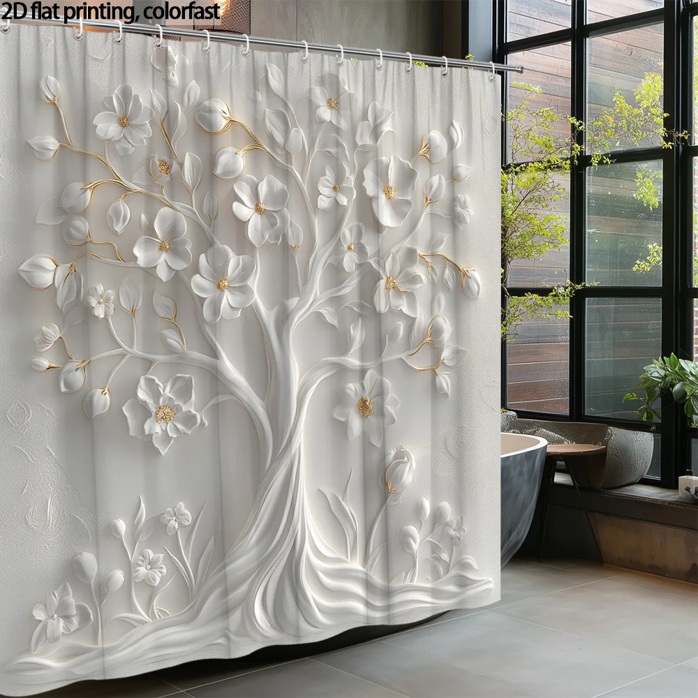 Modern Floral Tree Shower Curtain Waterproof Bathroom Decor Elegant Abstract Art Liner for Master Bathroom Shower