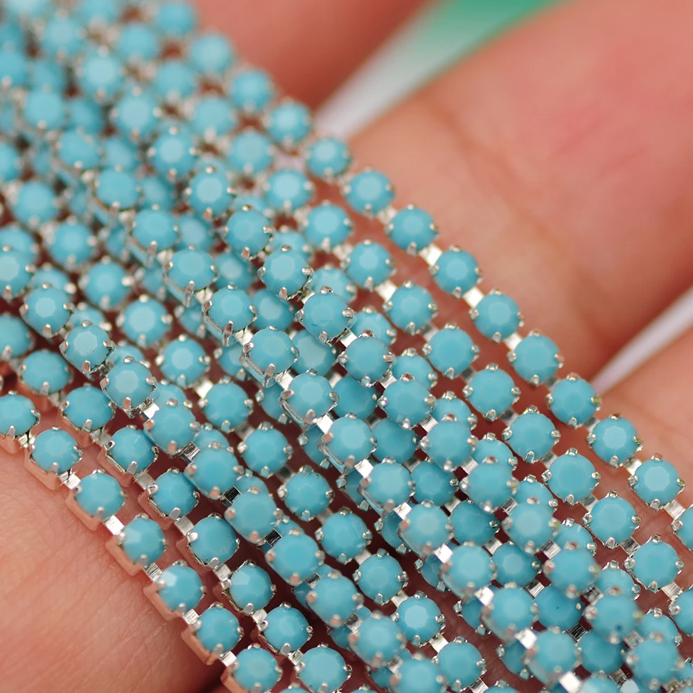 YANRUO 10 Meters Solid Blue Cup Chain Rhinestones Crystal Sewing Jewlery Strass Crystal Decor For Wedding Dress