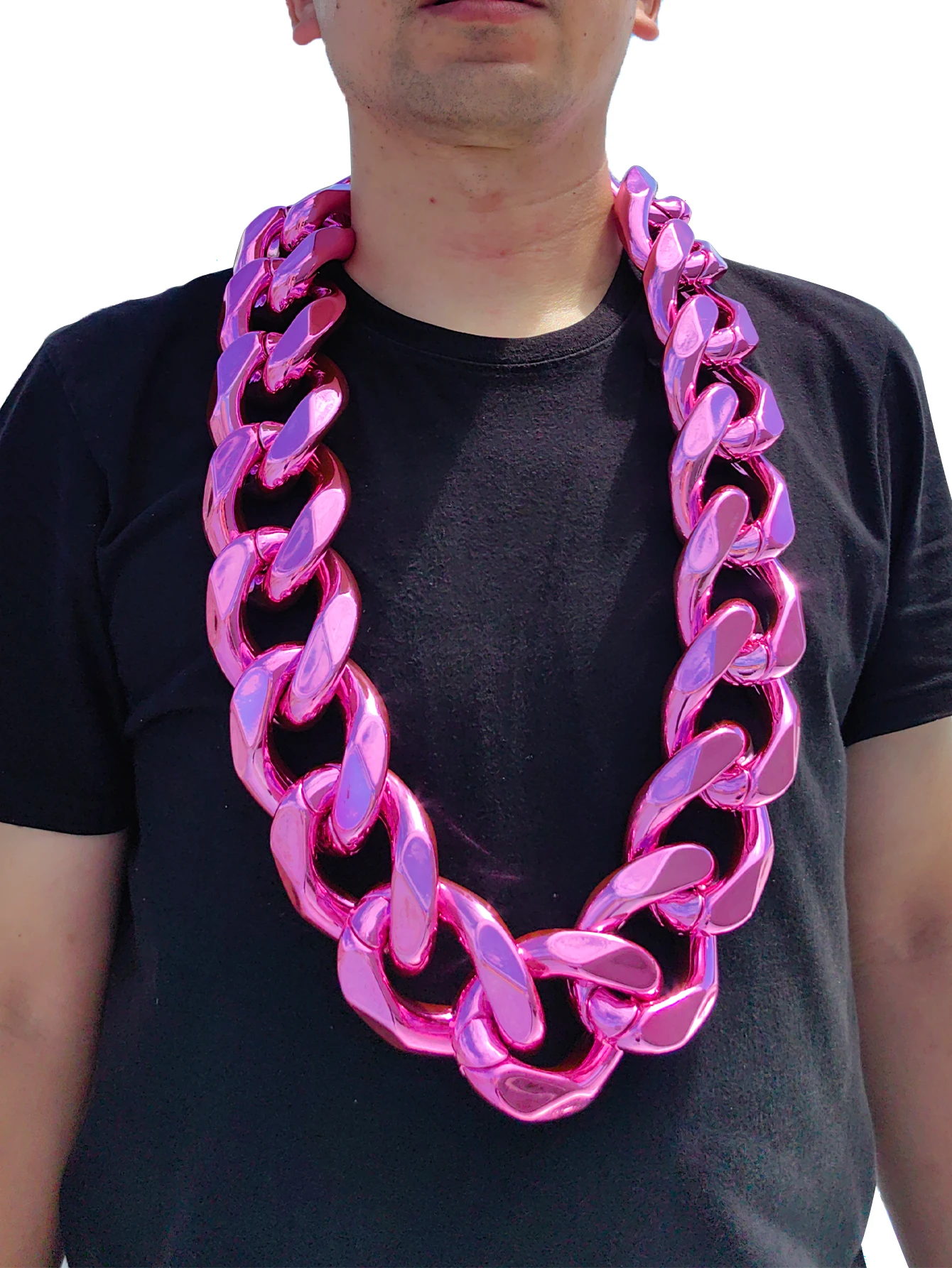 Trendy Metallic Color Acrylic Big Heavy Chunky Cuban Chain Necklace Men Hip Hop Oversized Large Plastic Link Chain Rappe Jewelry