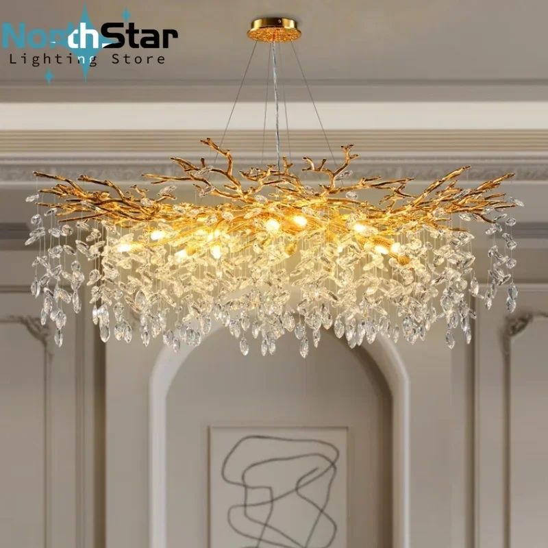 Luxury Modern K9 Crystal Chandelier for Dining Room Living Room Lobby Tree Branch Round Crystal Chandelier for Kitchen Island