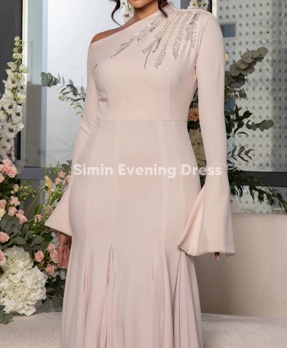 فساتين سهرة فاخرة من Simin بكتف واحد مطرز بحورية البحر بطول الكاحل في دبي بأكمام طويلة فستان أنيق 2025