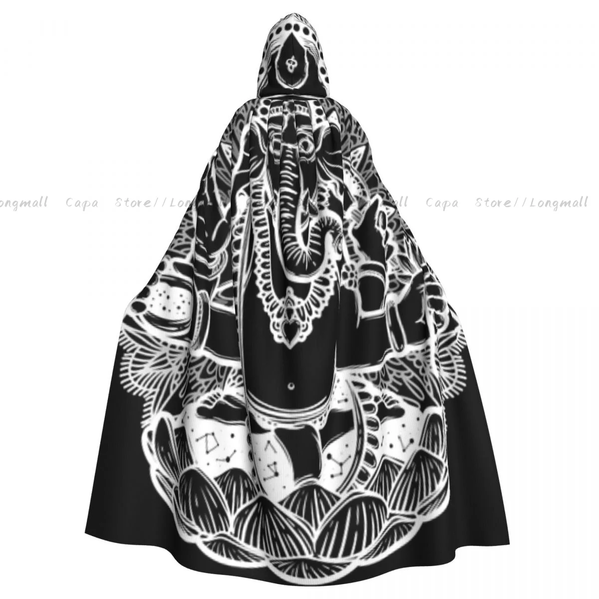 Adult Vampire Cape Hooded Robe Ganesha Hindu God Elephant Halloween Cloak Full Length Cosplay