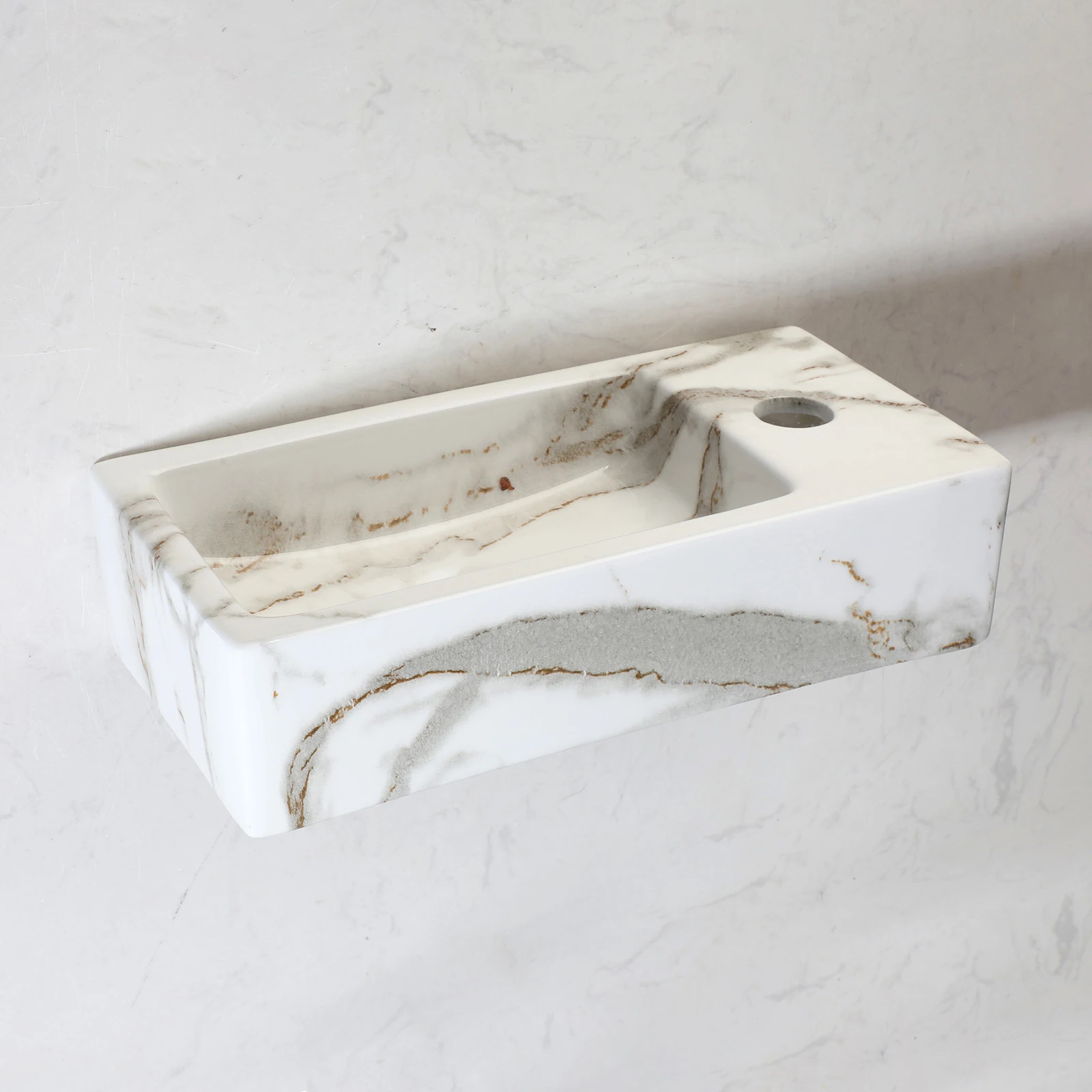 Small Bathroom Sink Marble Wall Hung Basin Sink Rectangle Ceramic Wash Basin Bathroom Vessel Sink without Faucet Tap