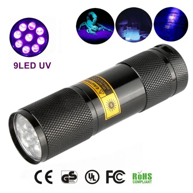 

Purple Light Long-lasting Rechargeable Night Best-selling Compact 9 Led Blacklight Portable Compact Multi-purpose Flashlight