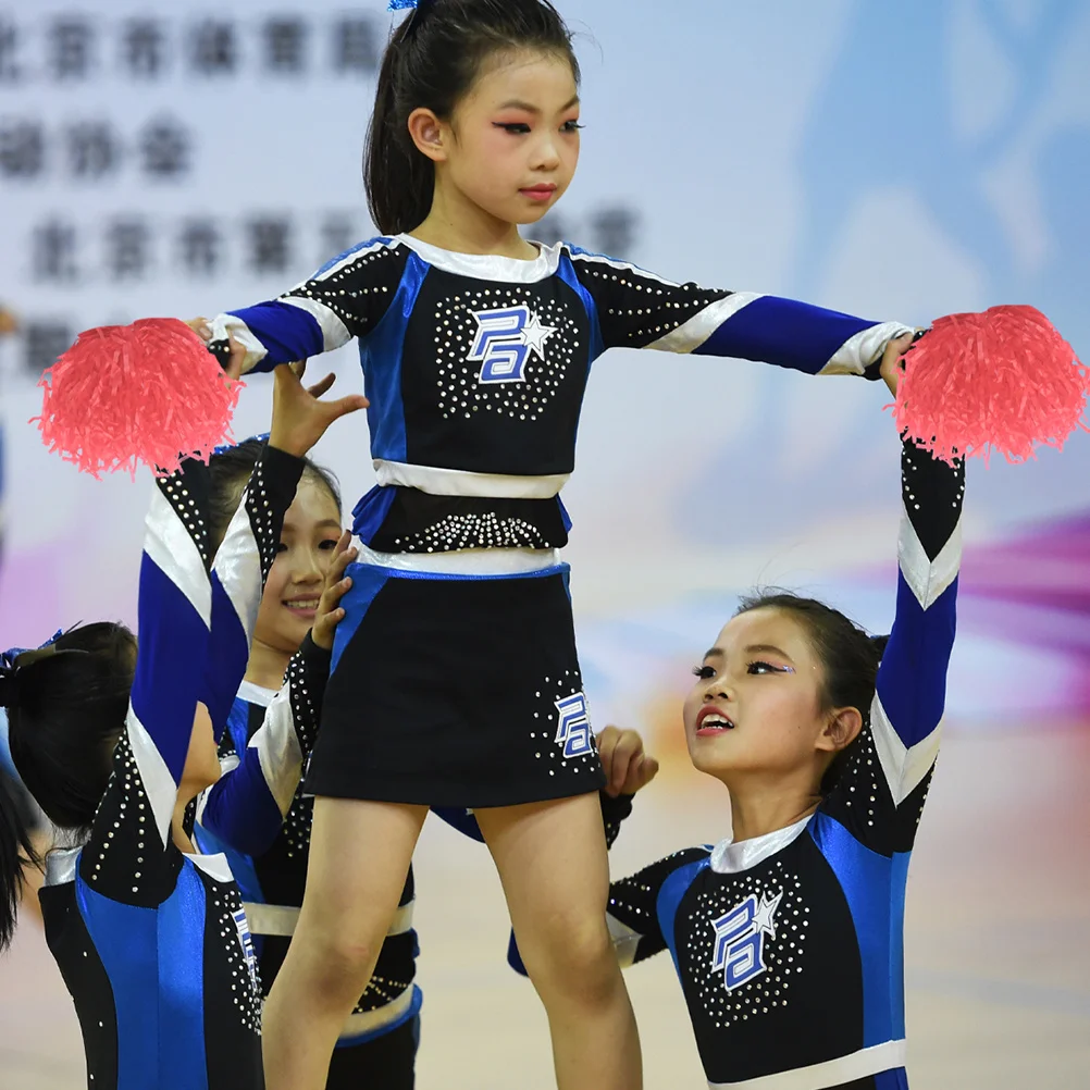 

12pcs Cheerleader Pom Poms Durable Lightweight Plastic Ring Handle Bright Colors Sports Competition Spirit Props Poms