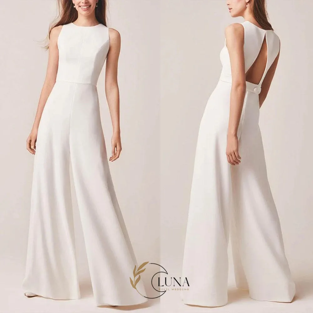 Luna Jumpsuits Wedding Dresses Simple White Lvory Wedding Gown Pants Suits Pleated Bride Gown Bridal Formal Dresses