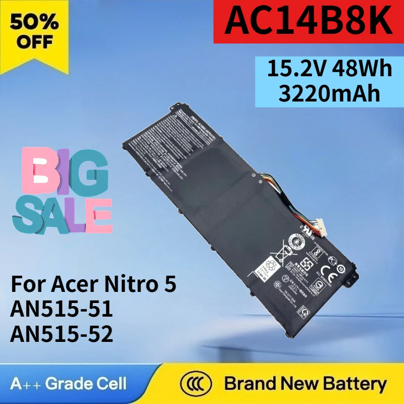 Batterie d'ordinateur portable de haute qualité AC14B8K 15.2V 48Wh 3220mAh pour Acer Nitro 5 AN515-51 AN515-52 AN515-53 V3-371G 111P R7-371T E5-771G