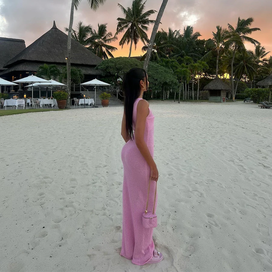 Para Praia – robe longue tricotée ajourée, transparente, Cover-Up pour les maillots de bain, tenues de plage Sexy pour femmes, vêtements de plage, 2025