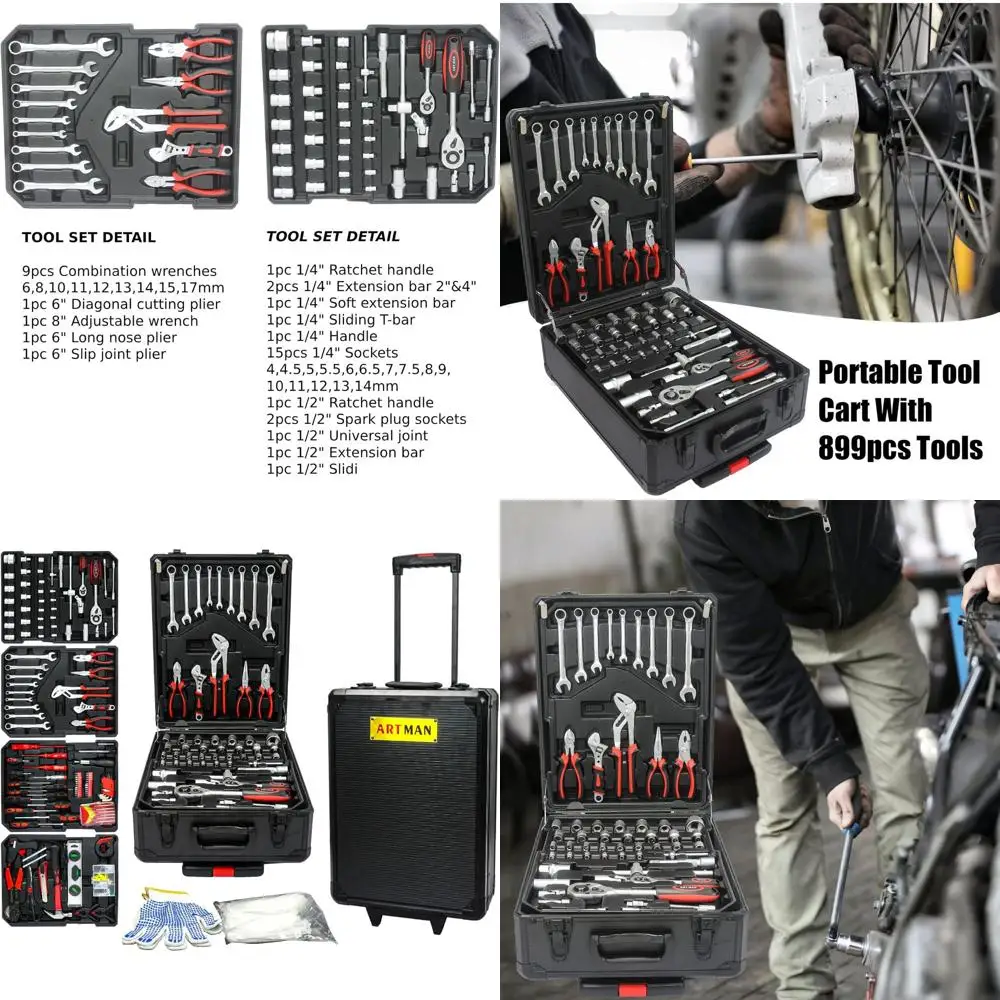 

Ultimate 899-Piece Home and Auto Repair Tool Set with Rolling Storage, Ideal for DIY Enthusiasts and Professionals