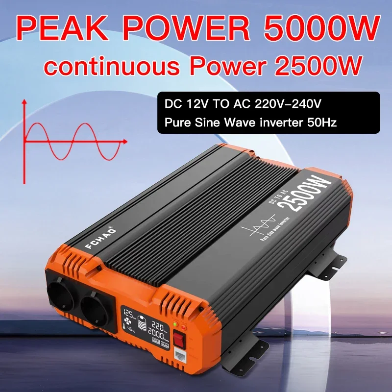 FCHAO Pure Sine Wave Inverter rated power 1500W 2000W 2500W With LCD Inverter DC 12V To AC 220V 240V 50Hz Car Outdoor Power