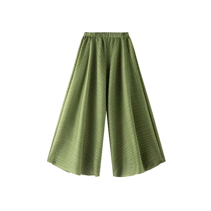 Miyake Style Irregular Pleated Wide Leg Pants 2026 Summer New Fashion Retro Casual Irregular Skirts for Women