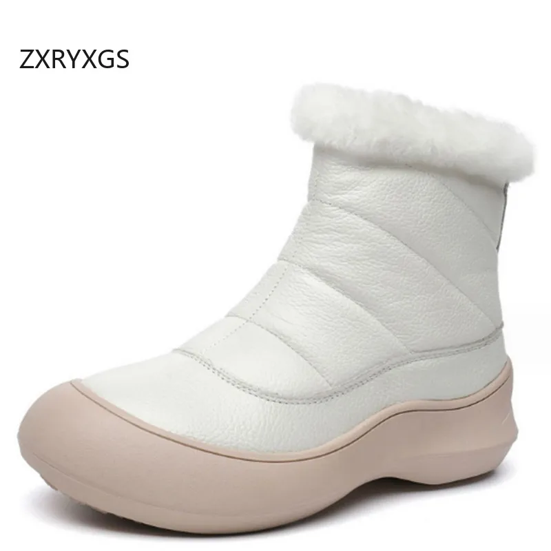 ZXRYXGS 2024 New Top Layer Cowhide Warm Plush Cotton Boots Thick Sole Non-slip Increase Shoes Woman Snow Boots Real Leather Boot