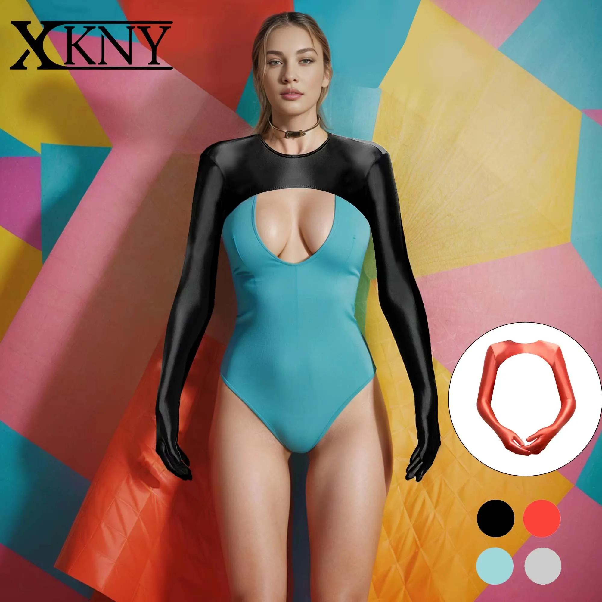 

XCKNY глянцевая серия, блестящие узкие перчатки, глянцевое украшение с длинными рукавами, смешанное с пляжным купальником для йоги, отдыха, вечерние перчатки