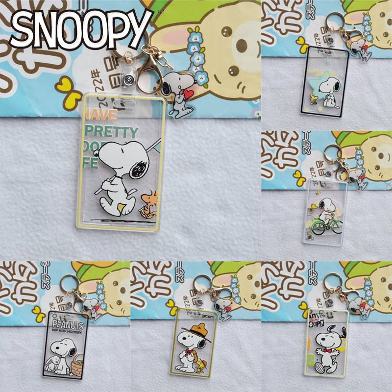 Snoopy Card Holder Kawaii Retractable Badge Reel ID Card Holders Key Chain KeyHolder Cartoon Student Bus Cards Accessories Gifts