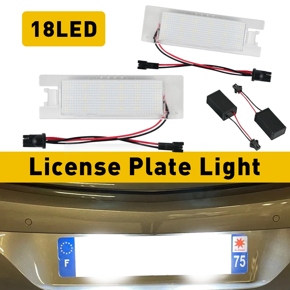 2Pcs For Vauxhall Opel Astra H Corsa C D Zafira B Adam Meriva B CANBUS LED License Number Plate Light 18 LEDs Waterproof Car