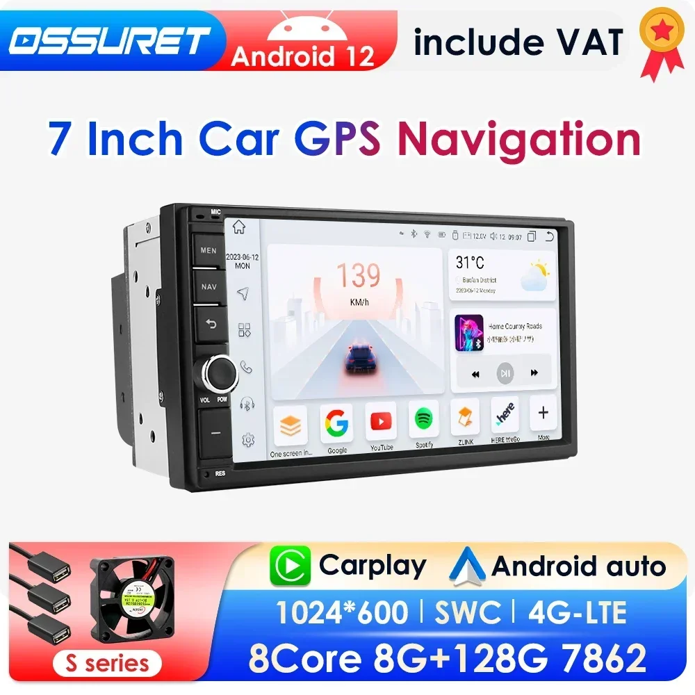 Android 12 Car Radio Stereo Multimedia Player For Universal Head Unit 7 Inch 2 DIN IPS GPS Navigation RDS 4G 64G Wi-Fi Carplay