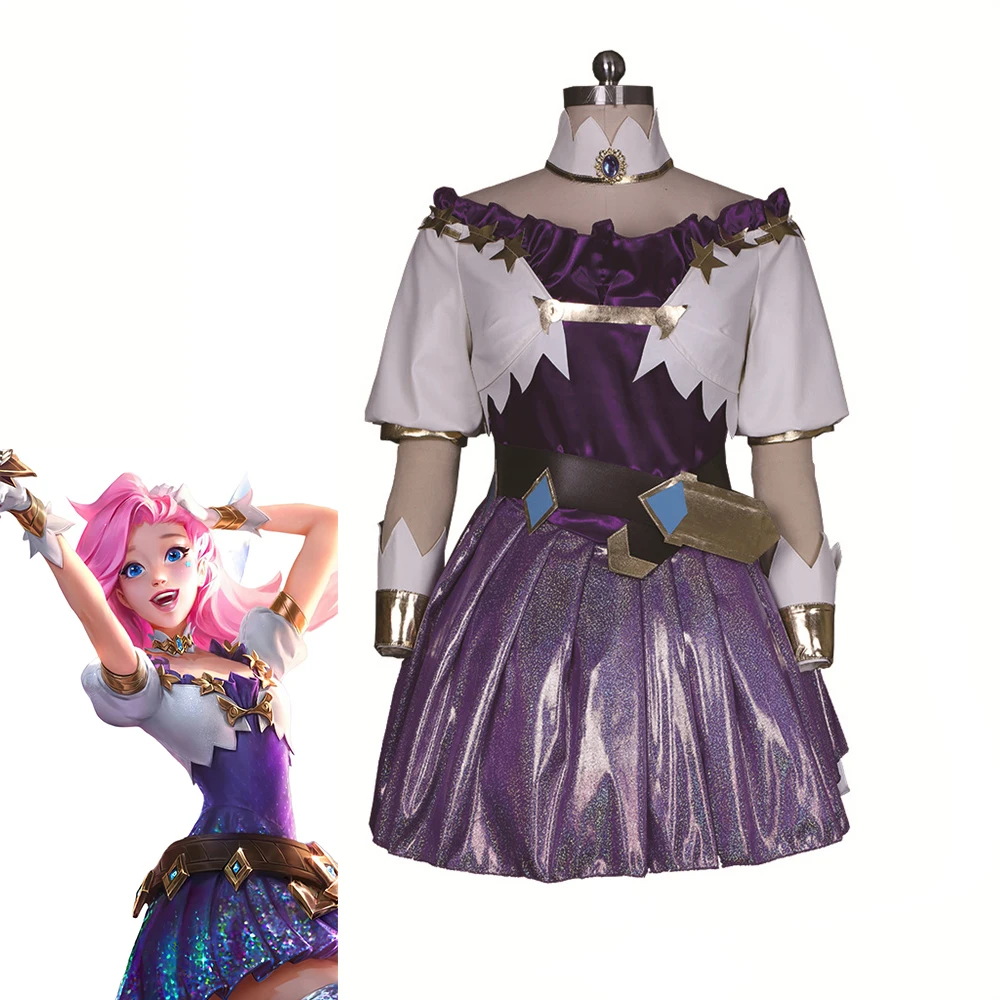 Game LOL Seraphine Cosplay Costumes Women Girls Cute Mini Pleated Dress Suits Halloween Carnival Uniform Christmas Gifts