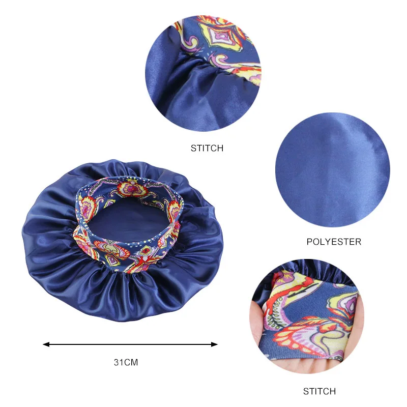 New Satin Flower Print Bonnet Sleep Cap Wide Elastic Women Hair Care Beauty Makeup Hat Nightcap Wrap Head Hijab Caps