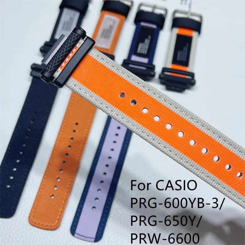 Nylon canvas watch strap pin buckle bracelet Watch band protruding interface 18mm for CASIO PRG-600YB-3/PRG-650Y/PRW-6600