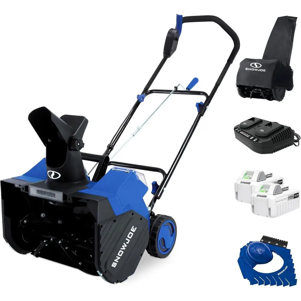 

48V Cordless Snow Blower with 2x 4Ah Batteries, LED Light, and Cover - 1200W Brushless Motor, 18 Path Clearing for Drives and Wa