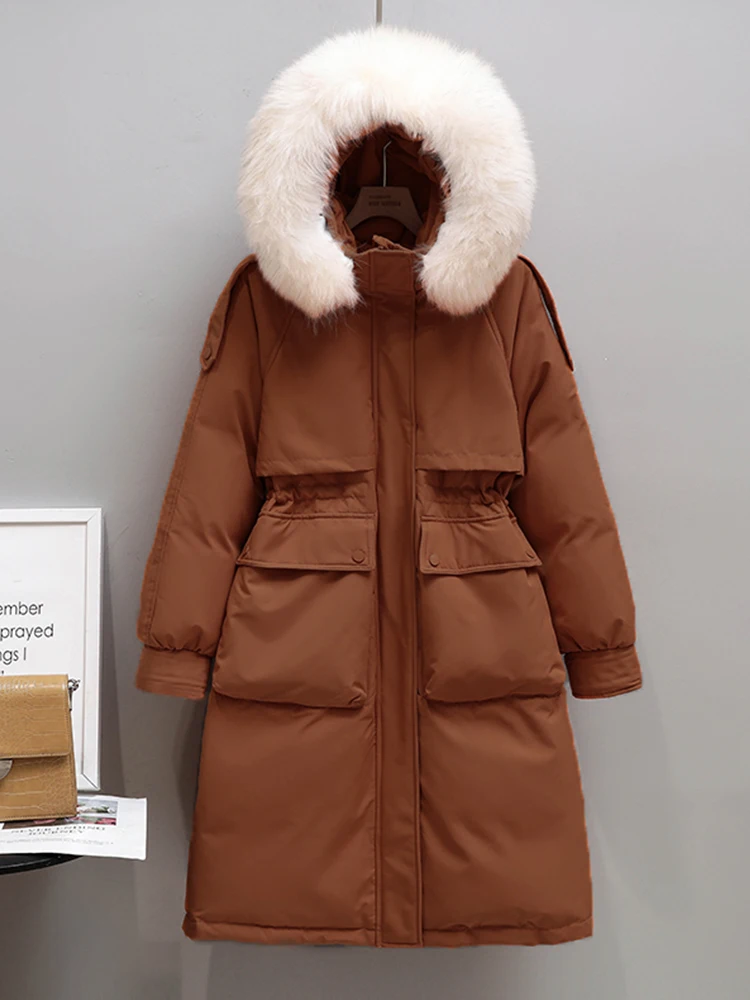 Fitaylor Winter Frauen Lange Jacke Große Natürliche Pelz Kragen Mit Kapuze Parkas 90% Weiße Ente Unten Mantel Dicke Schnee Warme Outwear