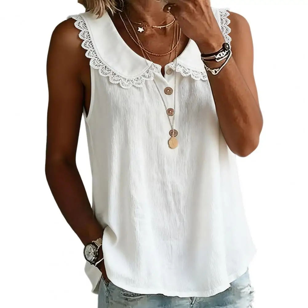 Women Tank Top Lapel Buttons Half Placket Sleeveless Pullover Tops Pure Color Loose Breathable Casual Vest Shirt Daily Wear