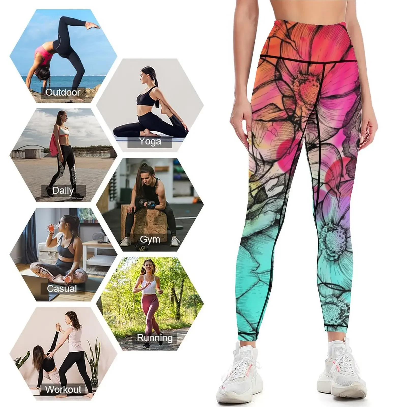 Legging warna di taman saya, Legging olahraga wanita, Legging fitness gym pinggang tinggi, legging wanita push up