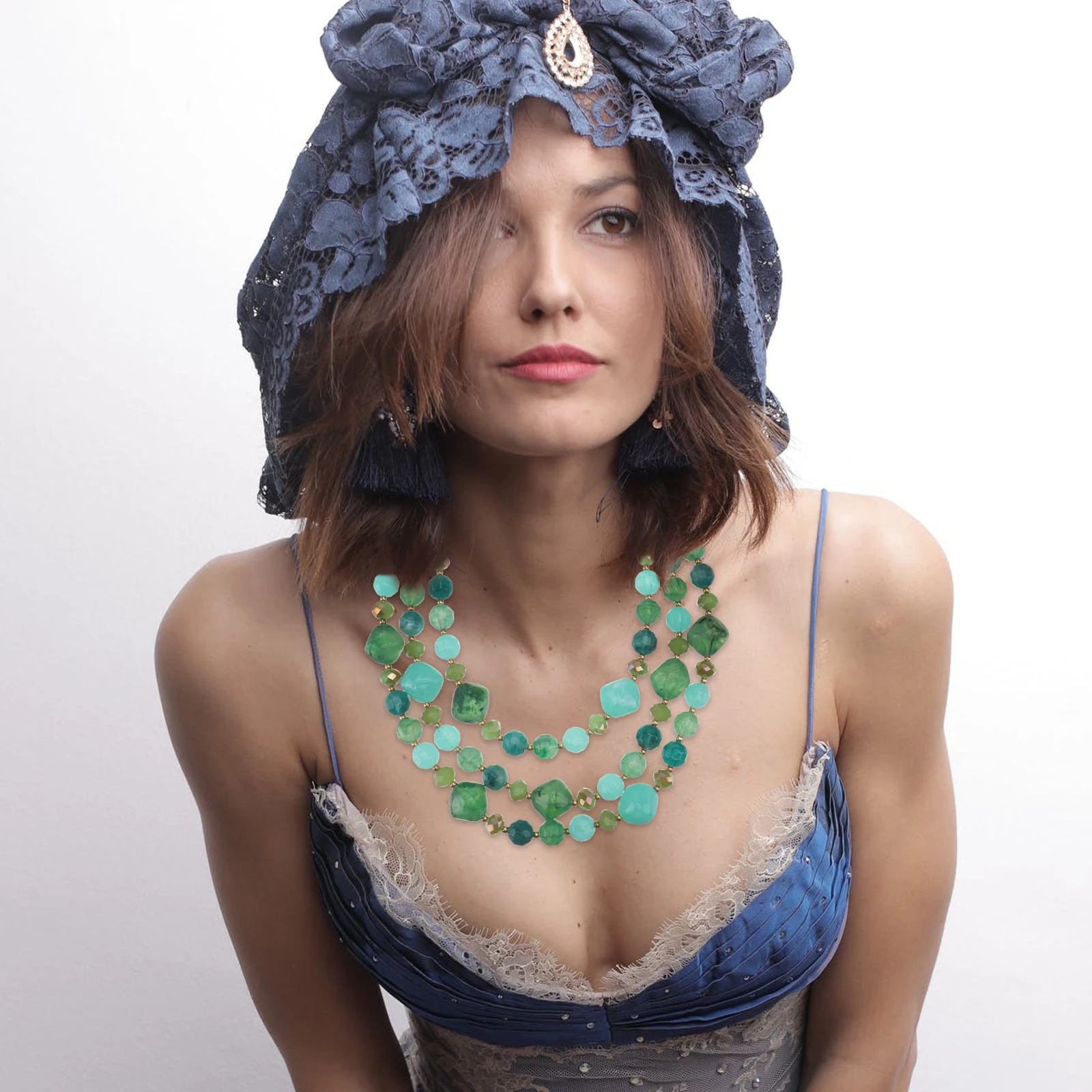 

Multi-layer Necklace Earring Set Layered Pendant Necklaces Women Trendy Earrings European and American Miss