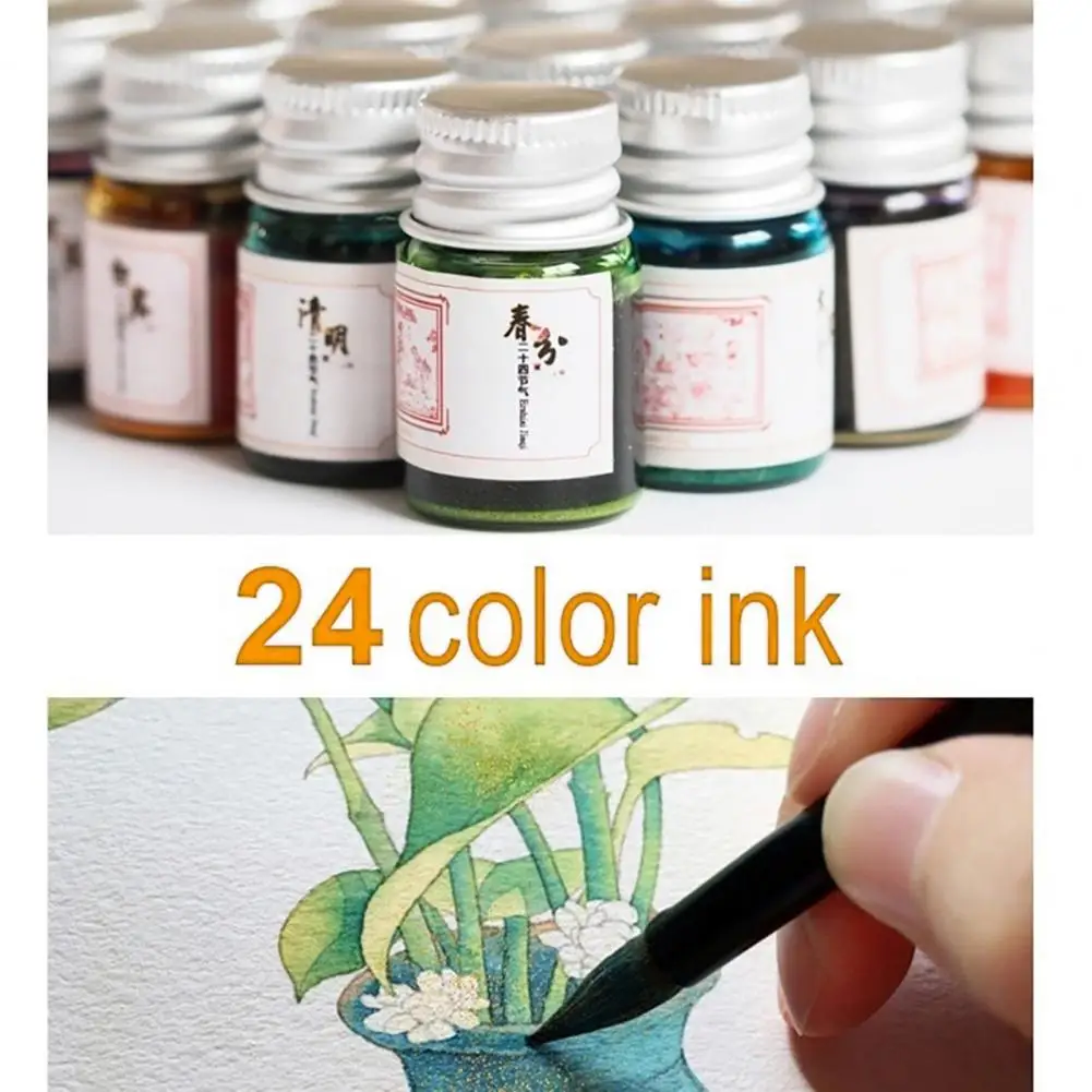 Painting Ink for Writing Pen Ink Glass Bottle 24 Colors Smooth Writing Colorful for Writing