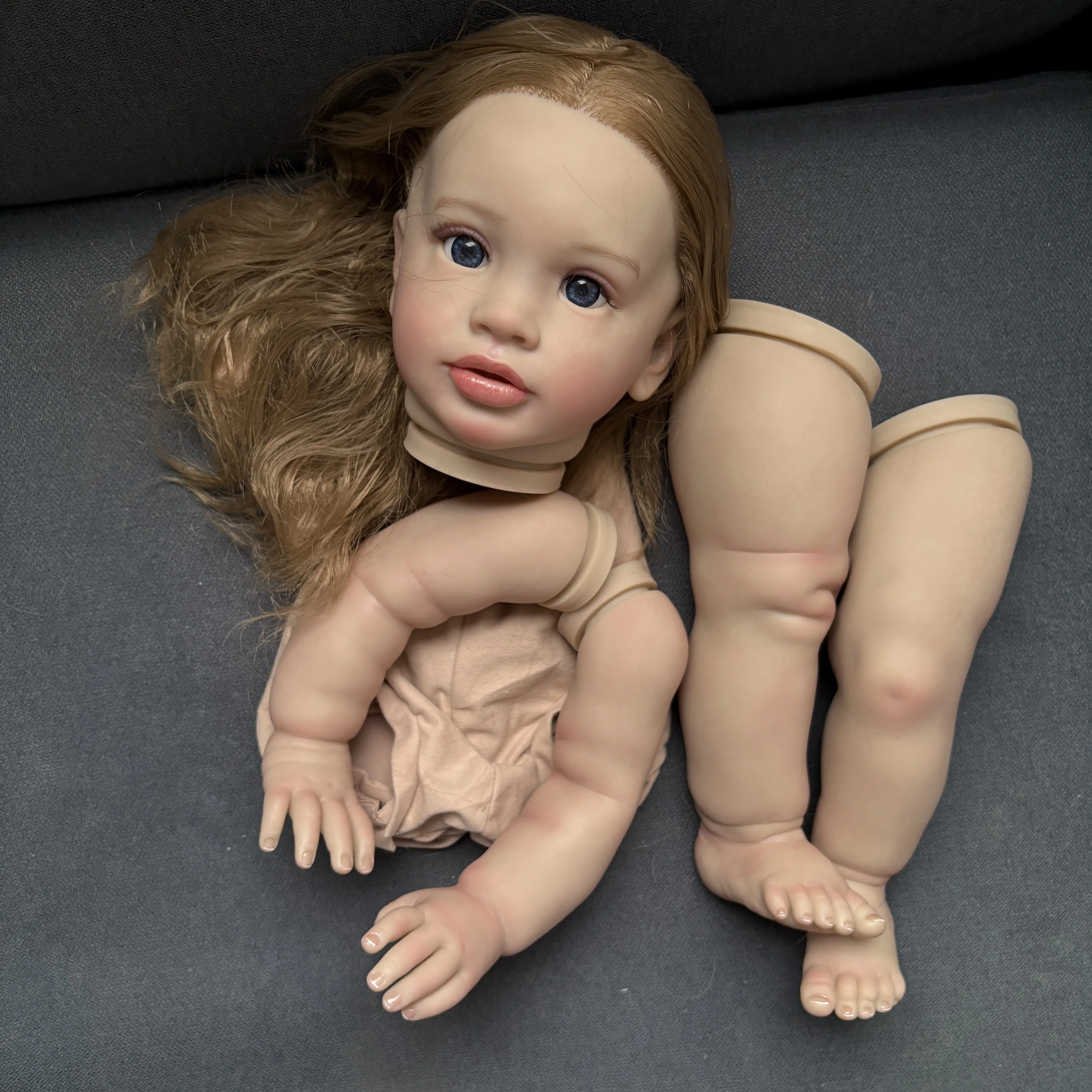 26-Zoll-Pippa mit langen Haaren, wiedergeborenes Puppenbausatz, unvollendet, lebensecht, wach, Baby, mehrere Schichten, Malerei, Puppenteile, DIY Kinderspielzeug