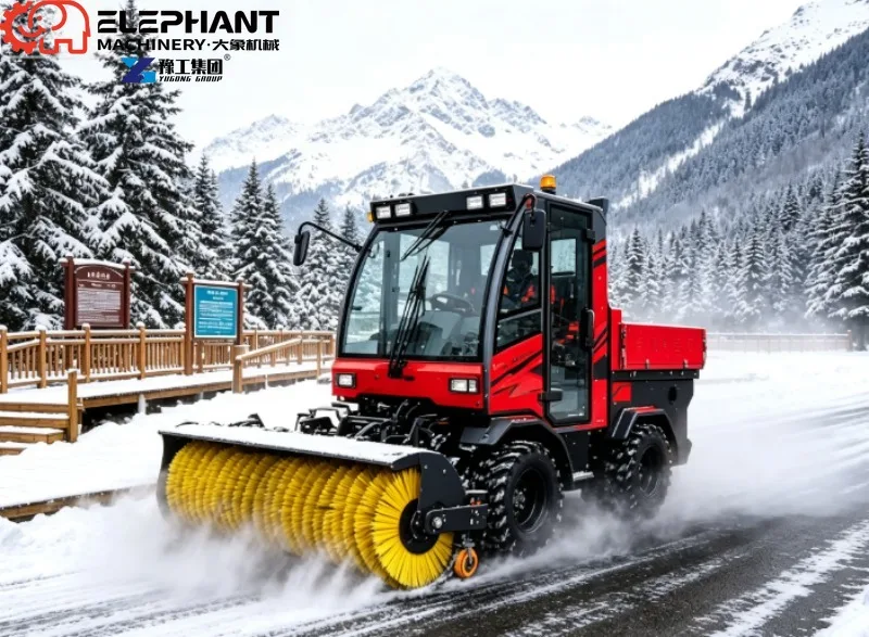 AWD Snow Removal Machine with Power Steering, Hydraulic Hopper & Brush Lift, Warm Cabin For Ferry Terminal