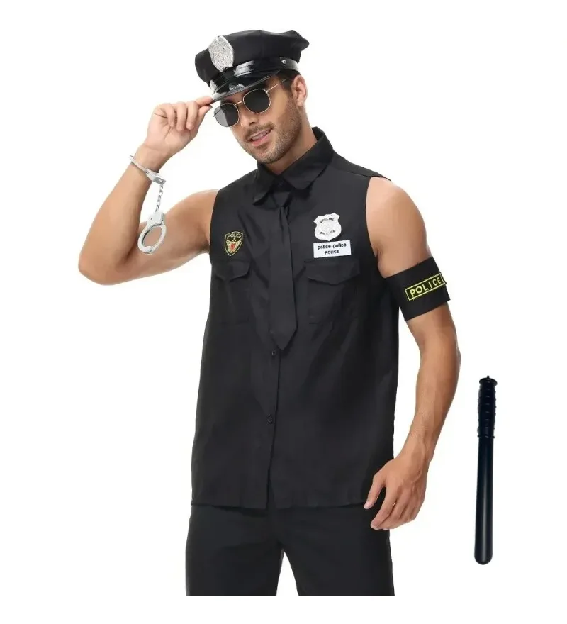Adulto Uomo America Costume della Polizia degli Stati Uniti Top Camicia da Uomo Poliziotto Cosplay Set di Abbigliamento di Halloween