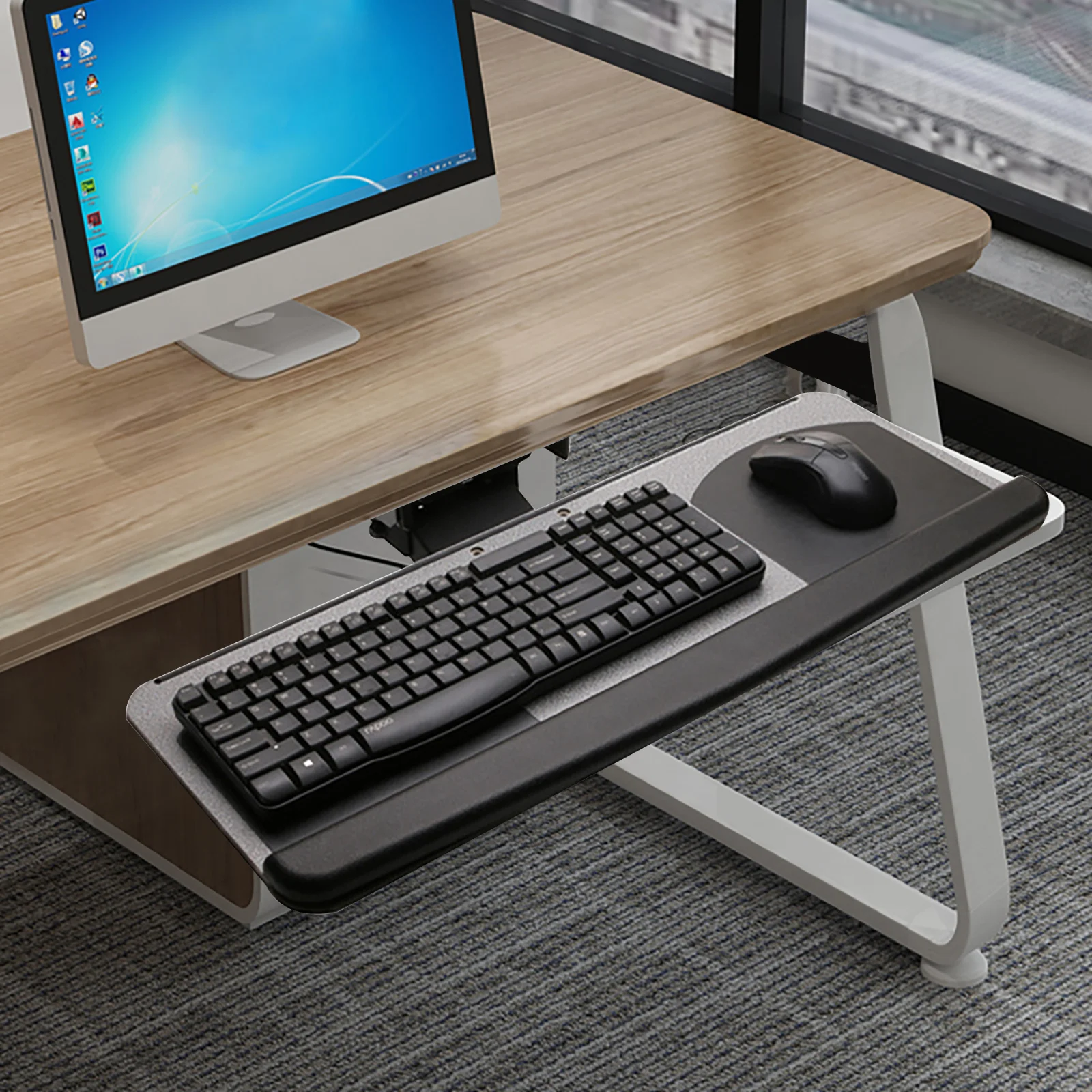 Bymaocar Underdesk Keyboard Tray Drawer Office Table Computer Under Desk Holder Pull Out Desktop Keyboard Holder Keyboard Stand