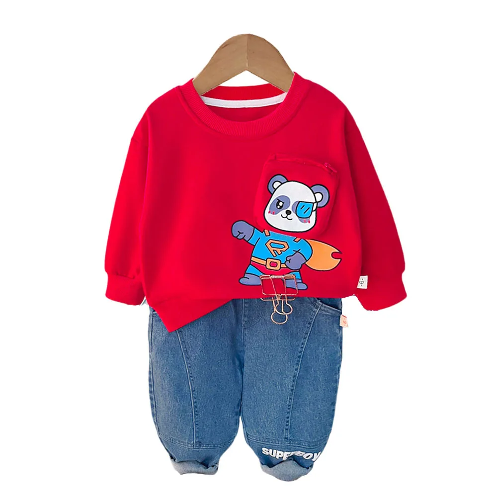 Toddler Boys Outfits 2024 Fall Baby Boy Clothes 1 To 5 Years Lovely Cartoon Long Sleeve Hoodies Tops and Pants Kids Tracksuits