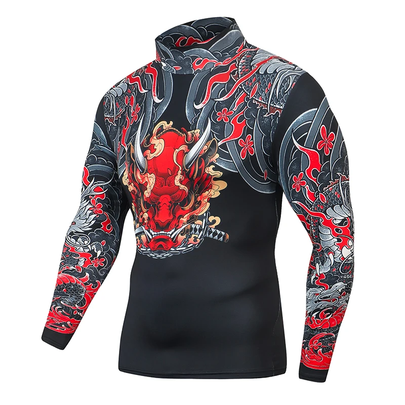 Men's T-shirt Long Sleeve High Neck Breathable and Quick-Drying Suitable for Running Fitness Cycling Rashguard Top for Travel