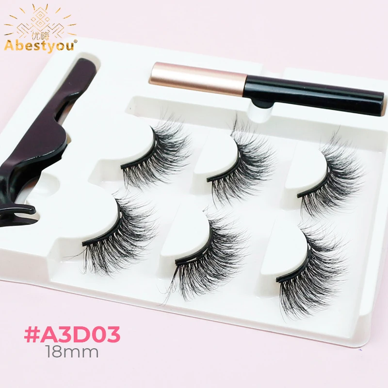 Abestyou 5d 18mm 3pair Fluffy Natural Mink Effect Magnetic Eyelashes Reutilizables Cils Magnetique Lash Case Eyelash Lifting Kit