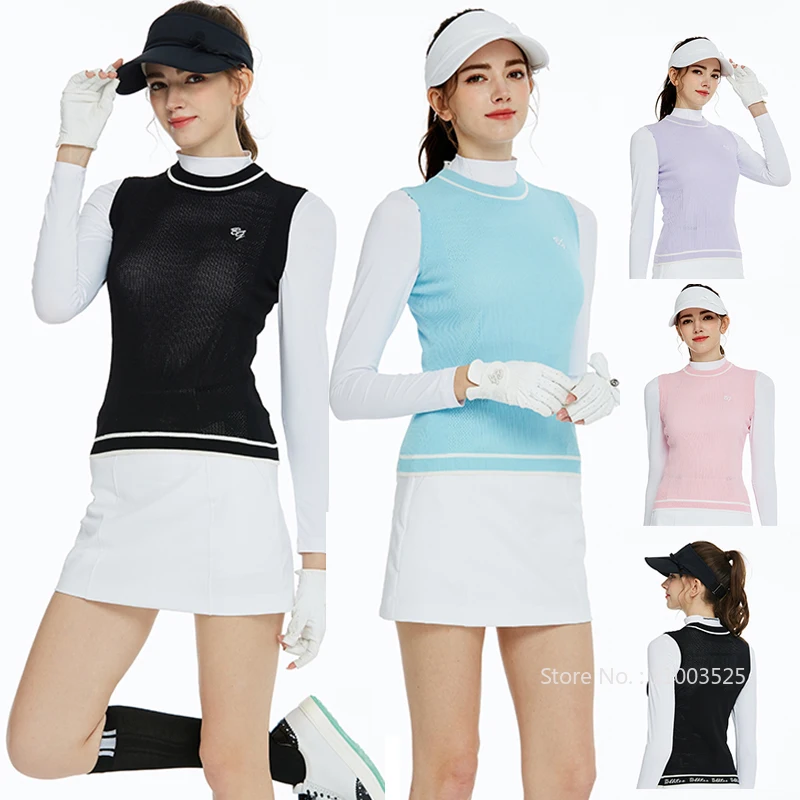 

BG Ladies New Spring Round Neck Golf Vest Knitted Sleeveless Sports Top for Women Slim Stretch Casual Shirts Warm Sweaters