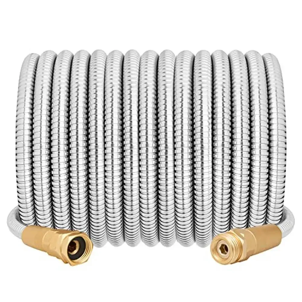 

Stainless Steel Heavy Duty 100 FT Flexible Water Leader Hose Extension Outdoor Tool with Metal Fittings Leak-Proof & Durable