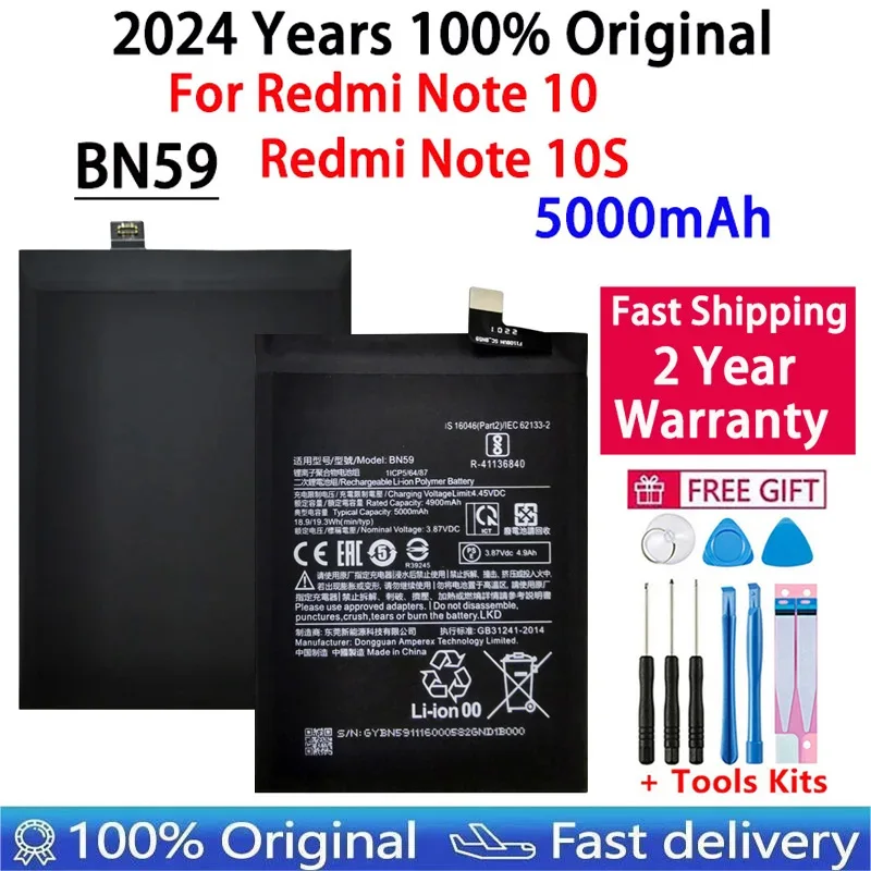 

2024 Years 100% Original High Quality BN59 5000mAh Battery For Xiaomi Redmi Note10 Note 10 10S Batteries Bateria Fast Shipping