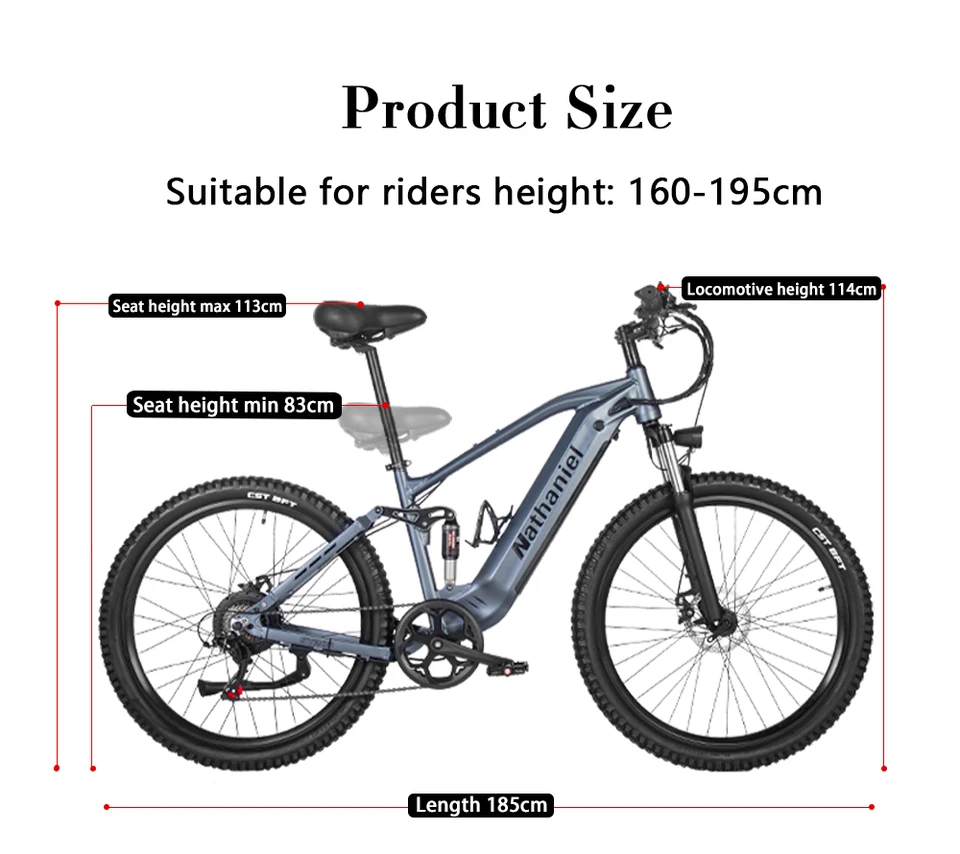 Nathaniel SYR03 E-Bike 1000W Brushless Motor,48V20AH Detachable Battery,27.5" E-Mountain Bike,70KM Range,45KM/h,for Outdoor Ride image 15