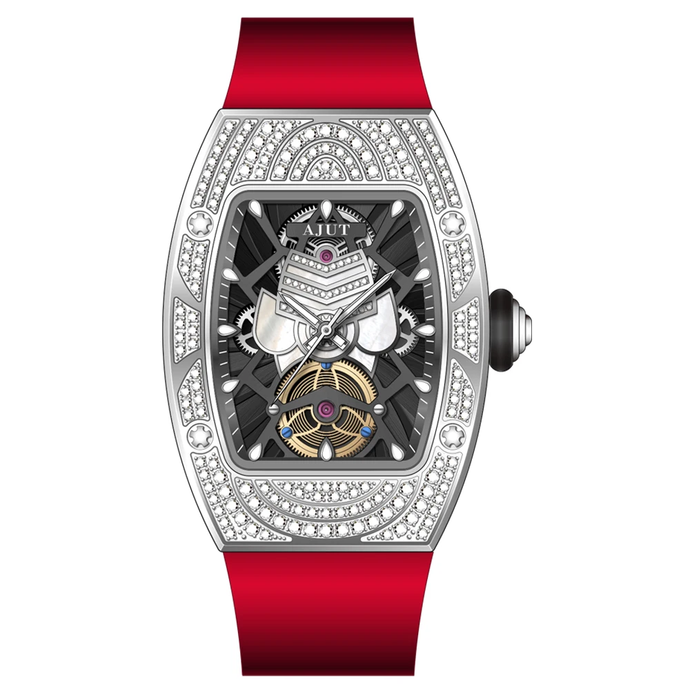 AJUT Orologi da donna al quarzo Orologi da polso al quarzo moda scheletro zaffiro Lunetta quadrata di lusso con zirconi 1118